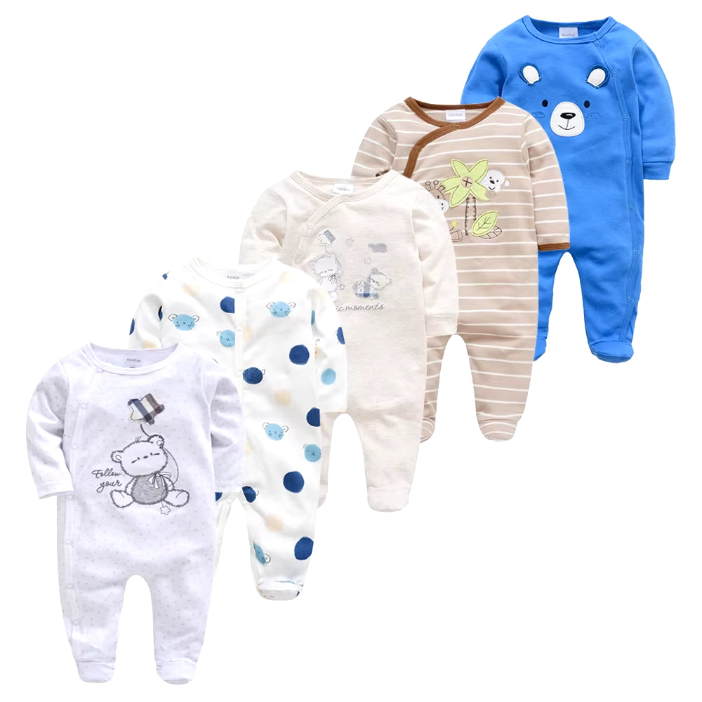Cozy and Cute 5-Piece Baby Pyjamas Set for Boys and Girls - Soft Cotton Sleepers for Newborns
