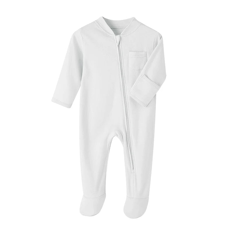 100% Cotton Newborn Baby Clothes Solid Color Jumpsuit Rompers Zipper Infant Boys Girls Spring Bottoming Shirt Jumpsuits Footed
