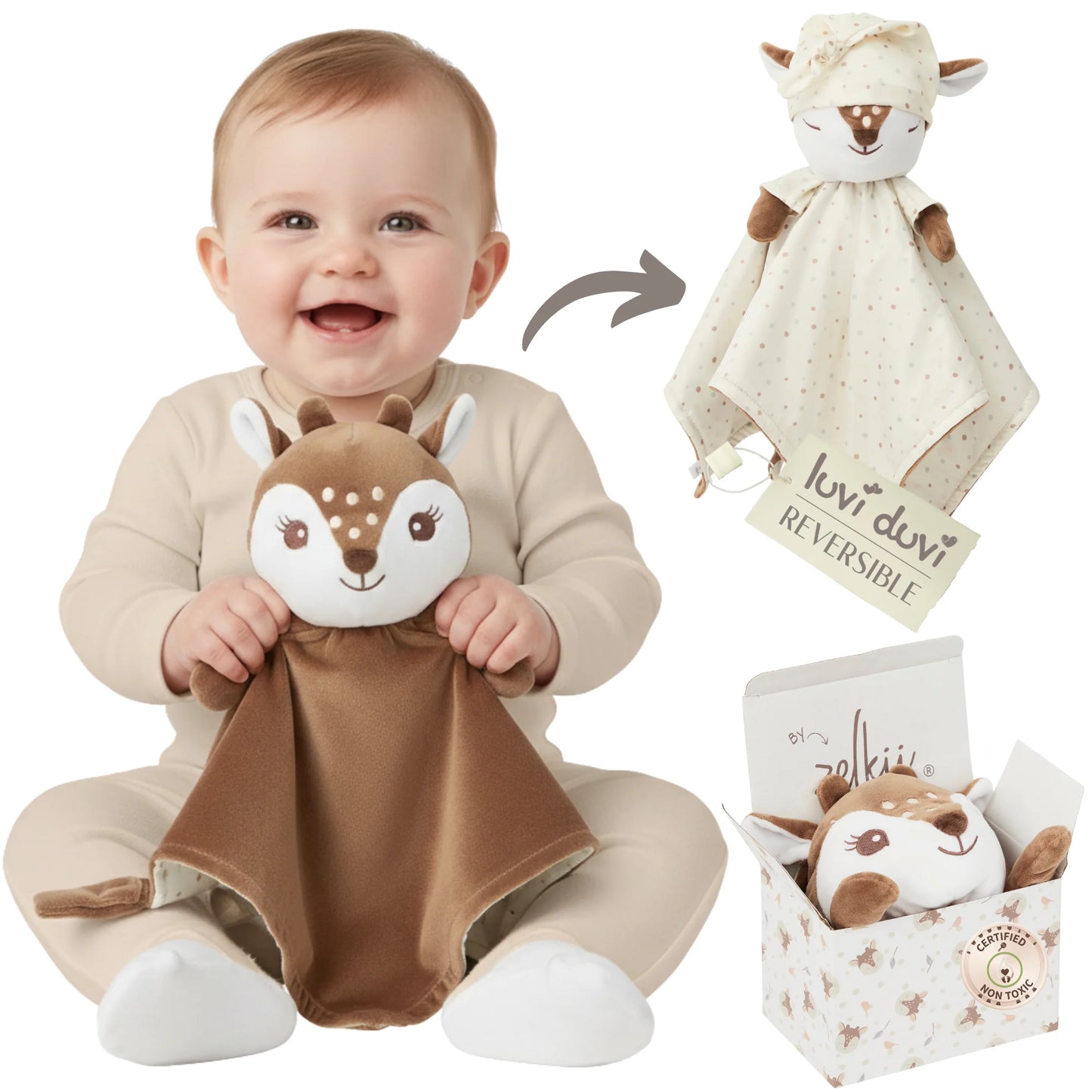 Fawn Luviduvi® Reversible Lovey: The Ultimate Comfort and Discovery Toy for Your Little One