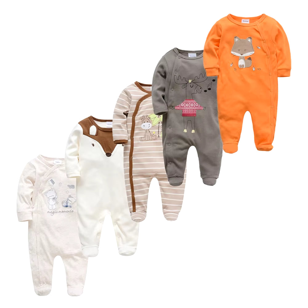 Cozy and Cute 5-Piece Baby Pyjamas Set for Boys and Girls - Soft Cotton Sleepers for Newborns
